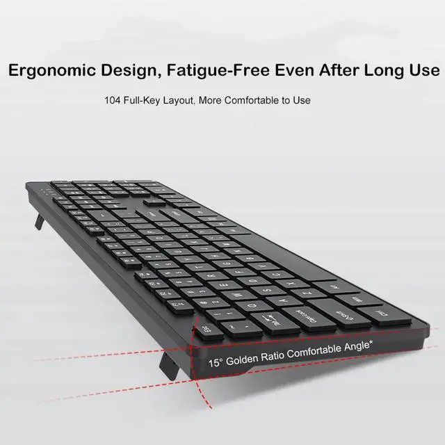 Alt view image 2 of 7 - 2.4GHz Full Size Wireless Keyboard and Mouse Combo, Ergonomic Design Compatible with Windows and Linux, 800/1200/1600 DPI - Plug and Play