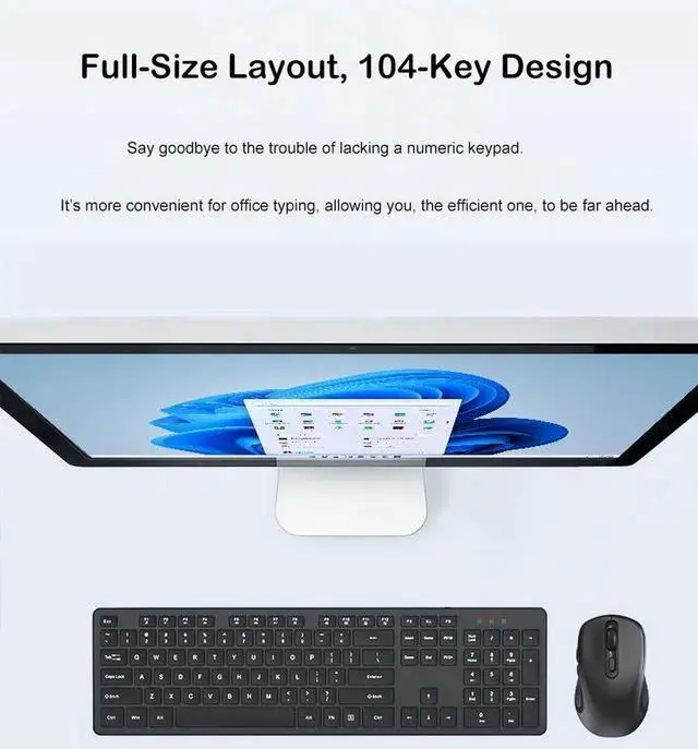 Alt view image 7 of 7 - 2.4GHz Full Size Wireless Keyboard and Mouse Combo, Ergonomic Design Compatible with Windows and Linux, 800/1200/1600 DPI - Plug and Play