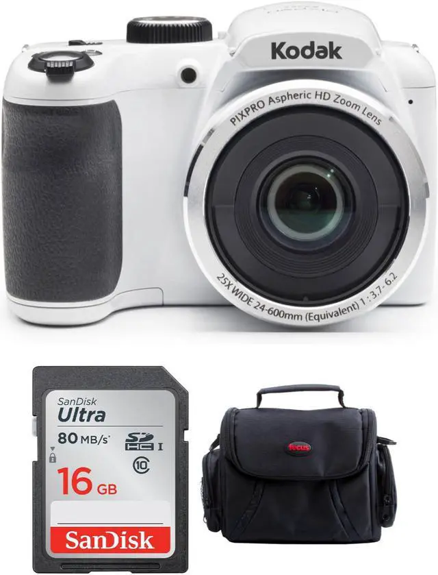 Main image of Kodak PIXPRO AZ252 16MP Digital Camera (White) with 16GB SD Card and Case Bundle