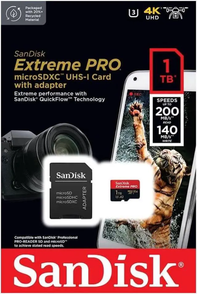 Alt view image 9 of 20 - SanDisk 1TB Extreme PRO A2 microSDXC Card UHS-I U3 V30 Read Speed up to 200MB/s for 4K UHD Video (SDSQXCD-1T00-GN6MA)