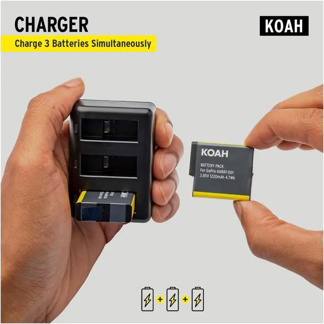 Alt view image 2 of 7 - Koah Pro Battery (2-Pack) and Triple USB Charger for GoPro HERO Camerasle