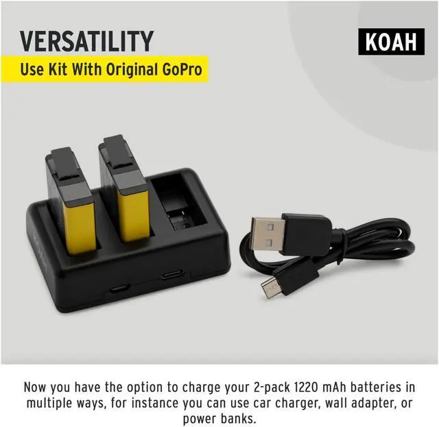 Alt view image 7 of 7 - Koah Pro Battery (2-Pack) and Triple USB Charger for GoPro HERO Camerasle
