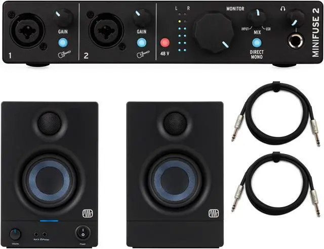 Main image of Arturia MiniFuse 2 Audio Interface (Black) with Studio Speakers and TRS Cables