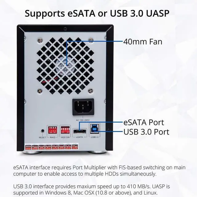Alt view image 6 of 7 - 10000GB 5 Bay Tool Less Tray Hot Swappable 2.5" 3.5" SATA III RAID HDD External USB 3.0 Enclosure Windows MacOS SY-ENC50118
