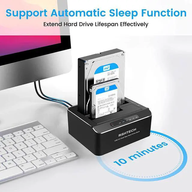 Alt view image 5 of 7 - Hard Drive Dock, RSHTECH Aluminum USB 3.0 to SATA Dual Bay External Hard Drive Docking Station for 2.5 & 3.5 inch SATA HDD SSD with Offline Clone/Duplicator Function, Support UASP & 2x16TB (RSH-DS01)