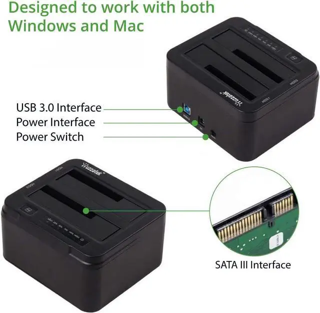 Alt view image 4 of 5 - USB 3.0 to SATA III Dual Bay External Hard Drive Docking Station for 2.5 or 3.5in HDD Duplicator Clone Function