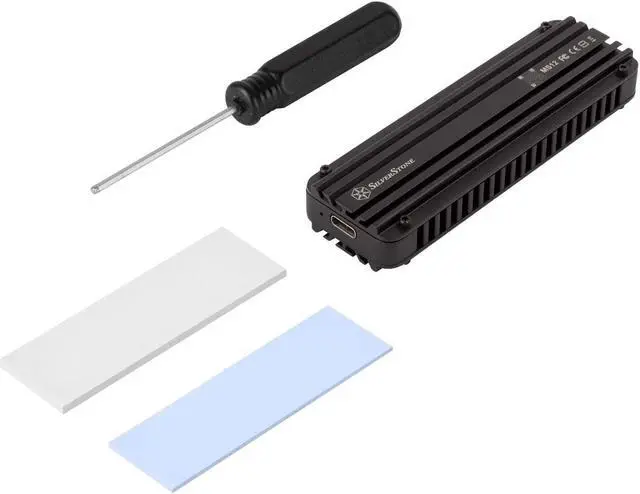 Alt view image 3 of 7 - Silverstone MS12, 20Gbps SuperSpeed+ USB 3.2 Gen 2x2 Type-C to NVMe M.2 SSD Enclosure, Aluminum, Black, SST-MS12