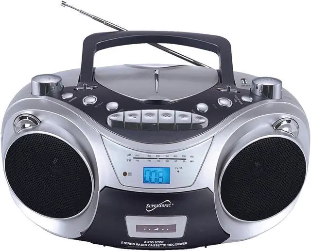 Alt view image 10 of 12 - Supersonic SC-709 SILVER Portable MP3 & CD Player with Cassette Recorder & AM/FM Radio (Silver)
