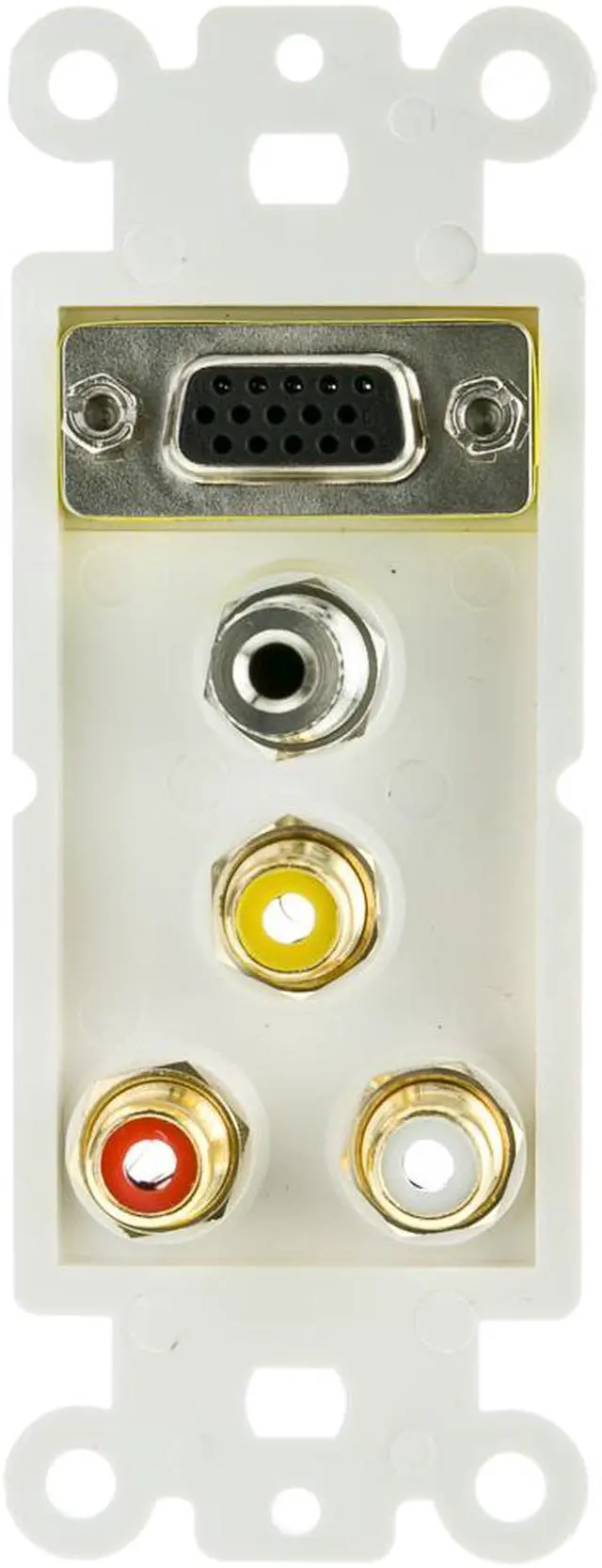 Alt view image 5 of 5 - Cable Wholesale Decora Wall Plate Insert White With 1 VGA 3.5MM Stereo And 3 RCA (Red / White / Yellow) Female Couplers