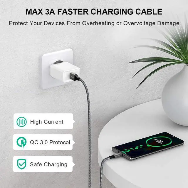 Alt view image 3 of 7 - Long USB A to USB C Cable 10ft 2-Pack Fast Charging Type C Charger Cord Braided for iPhone 16 15 Pro Max Plus for  Galaxy S24 S23 S22 S21 S20 S10 S10E Note 20 10 A15 A25 A35 A55