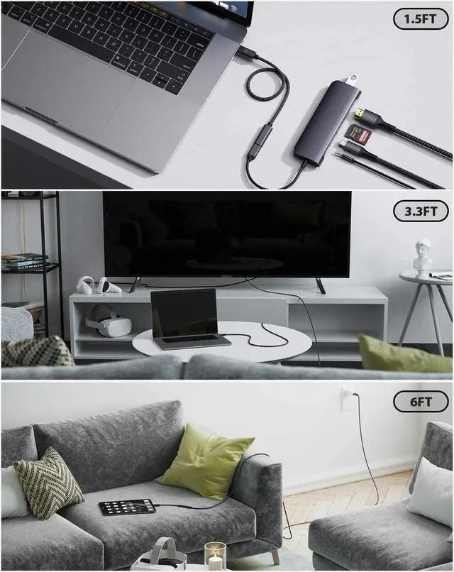 Alt view image 6 of 7 - Faracent USB Type C Extension Cable, (6Ft/1.8m) USB 3.2 Gen1(5gbps) Male to Female Extender Braided Data Cord for PSVR2, MacBook Air, M2, iPad Pro, Surface, Samsung Galaxy S20/S10/S9