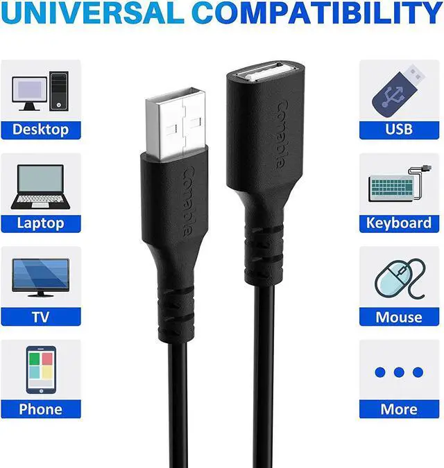 Alt view image 2 of 7 - 3 Pack USB Extension Cable 6 FT USB 2.0 Type A Male to Female Extender Cord Adapter Compatible with Printer Keyboard Mouse Flash Drive Hard Drive Controller Black Cable with 5 Cable Ties