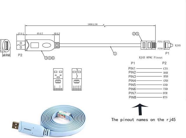 USB Cisco Console Cable FTDI to RJ45 Cable for Routers/Switches/Serves 1.8m