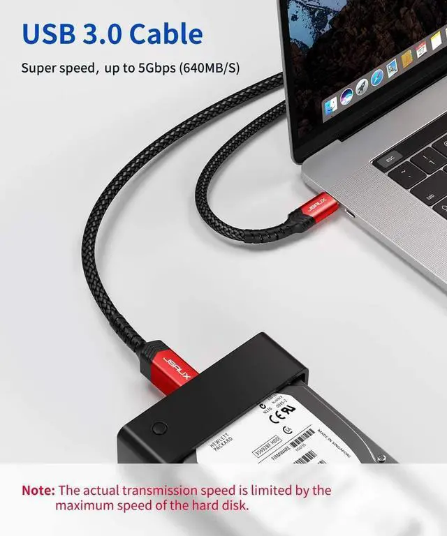 Alt view image 3 of 7 - JSAUX USB 3.0 Cable B Male to USB-C, 10ft USB 3 Type B Cord Nylon Briaded Compatible with Docking Station, External Hard Drivers, Scanner and More
