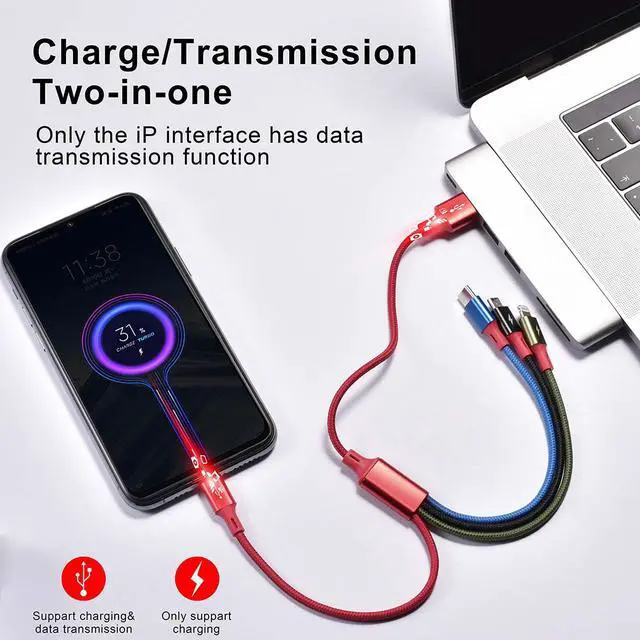 Alt view image 2 of 5 - Short Multi Charging Cable, 1Ft/2Pack Multi Charging Cord, 4 in 1 Multi Charger Cable,Multi Charger,Fast Charging with IP/Type C/Micro USB Ports for Cell Phones/Tablets/Samsung Galaxy/LG/More