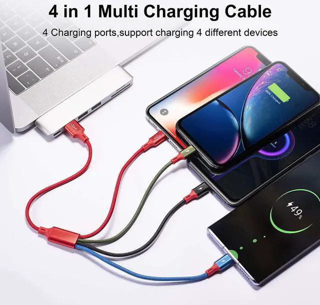 Alt view image 3 of 5 - Short Multi Charging Cable, 1Ft/2Pack Multi Charging Cord, 4 in 1 Multi Charger Cable,Multi Charger,Fast Charging with IP/Type C/Micro USB Ports for Cell Phones/Tablets/Samsung Galaxy/LG/More