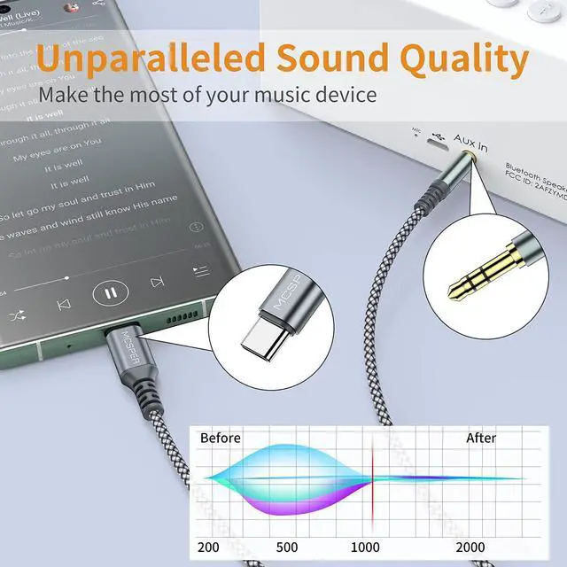 Alt view image 3 of 6 - USB C to 3.5mm Audio Aux Jack Cable 3.3FT USB Type C to Male Adapter Dongle Cable Cord Car Headphone Compatible with iPhone 16/15 Pro Max  Galaxy S24 S23 S22 iPad Pro MacBook Google