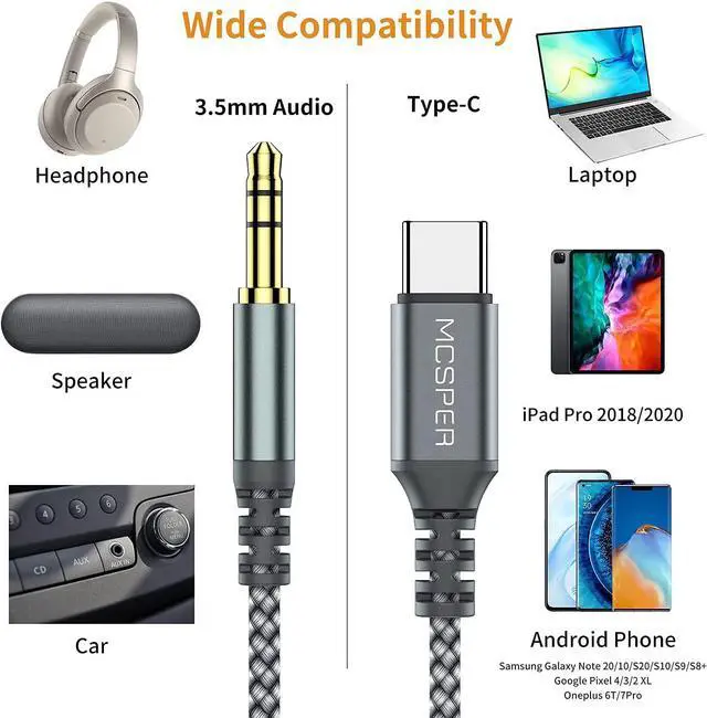 Alt view image 6 of 6 - USB C to 3.5mm Audio Aux Jack Cable 3.3FT USB Type C to Male Adapter Dongle Cable Cord Car Headphone Compatible with iPhone 16/15 Pro Max  Galaxy S24 S23 S22 iPad Pro MacBook Google
