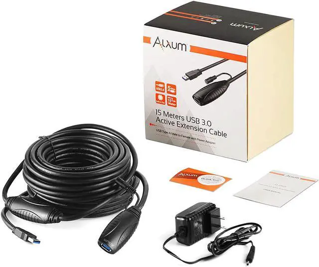 Alt view image 4 of 7 - Alxum USB 3.0 Extension Cable 50FT, Active USB Extension Cable Male to Female Long 15Meter, USB 3.0 Extender Cord with 2 Signal Boosters for Printer, Webcam, Xbox, Keyboard, with 5V2A Power Adapter