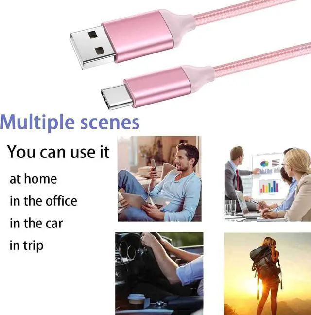 Alt view image 6 of 7 - USB C Cable Pink 10 ft 3-Pack, Long Quick Charger Cord, Android Type C Fast Charging Cable for OnePlus Nord N200/N100, LG Stylo 6 5 4, Samsung Galaxy S10 S9 S8 A31, Note 9 Plus, Tab S6/S5e, Sony PS5