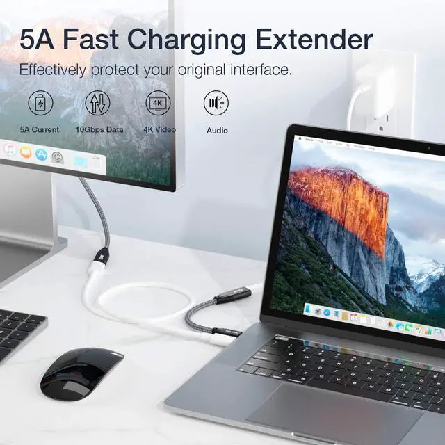 Alt view image 2 of 7 - USB C Extension Cable 3.3Ft, USB 3.2(10gbps) Type C Male to Female Extender Cord Fast Charging & Sync for Nintendo Switch, M1 MacBook Pro Air, Dell XPS, Magsafe Charger iPhone 12 and More