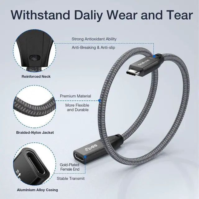 Alt view image 5 of 7 - USB C Extension Cable 3.3Ft, USB 3.2(10gbps) Type C Male to Female Extender Cord Fast Charging & Sync for Nintendo Switch, M1 MacBook Pro Air, Dell XPS, Magsafe Charger iPhone 12 and More