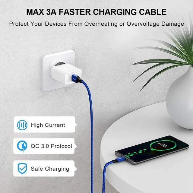 Alt view image 3 of 6 - etguuds USB C Cable 15ft, Extra Long USB Type C Cable Fast Charge USB-A 2.0 to USB-C Charger Cable, Premium Nylon Braided Charging Cord - Blue