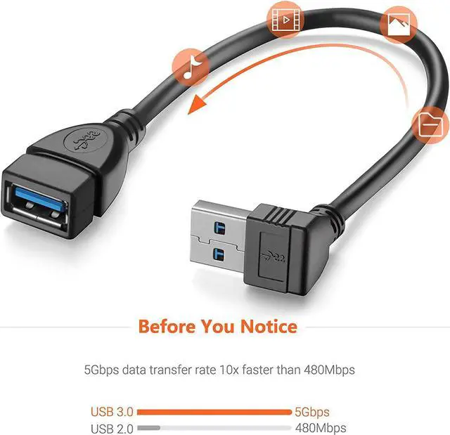 Alt view image 3 of 7 - Short USB 3.0 Extension Cable 2 Pack SuperSpeed USB 3.0 Angle Male to Female Extension Cable 6 Inch Convertor Adapter Extender Cord Up Angle and Down Angle one Each