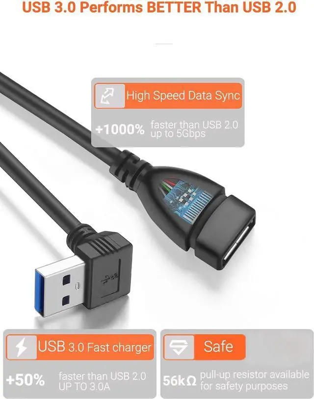 Alt view image 6 of 7 - Short USB 3.0 Extension Cable 2 Pack SuperSpeed USB 3.0 Angle Male to Female Extension Cable 6 Inch Convertor Adapter Extender Cord Up Angle and Down Angle one Each