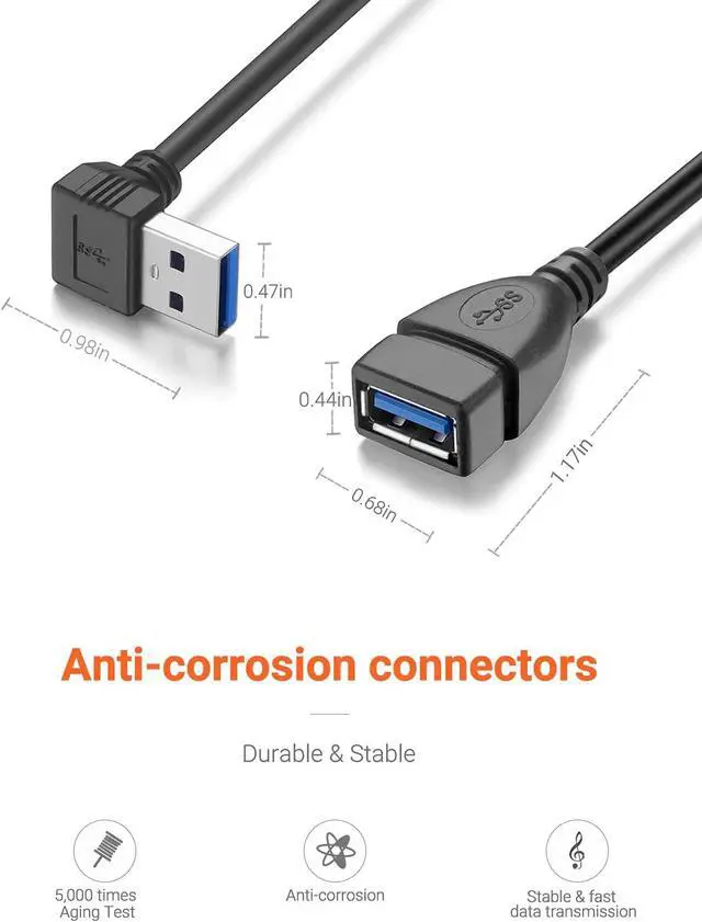 Alt view image 7 of 7 - Short USB 3.0 Extension Cable 2 Pack SuperSpeed USB 3.0 Angle Male to Female Extension Cable 6 Inch Convertor Adapter Extender Cord Up Angle and Down Angle one Each