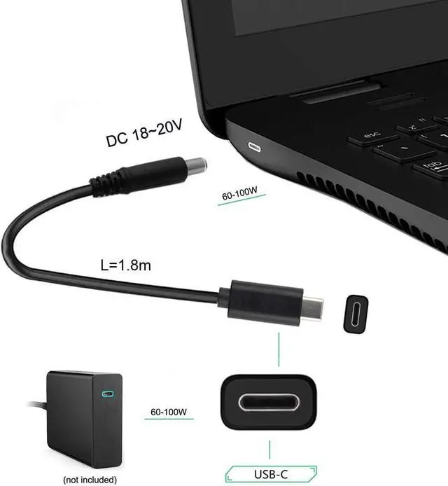 Alt view image 7 of 7 - DC 5.5x2.5mm to Type C USB-C Input Cable for Laptop Notebook (5.5x2.5mm to USB-c)