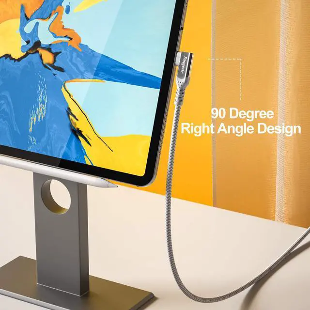 Alt view image 4 of 6 - Fasgear 5A 100W USB C to Type C 90-Degree Cable, 6ft USB 3.1 Gen 2 10Gbps Data Power Delivery (PD) Cord Compatible for VR Headset,PD Docking Station,Hard Drives,Mac-Book,4K Displays (6ft, Grey)