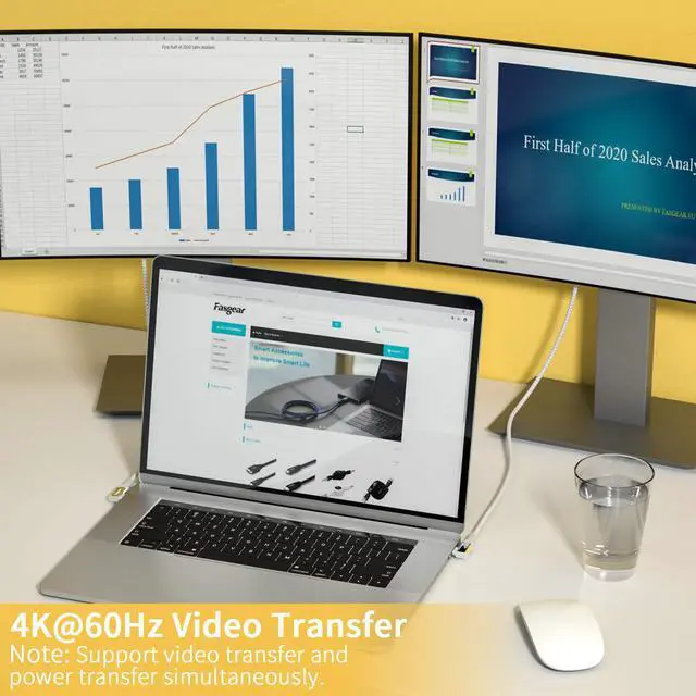 Alt view image 5 of 6 - Fasgear 5A 100W USB C to Type C 90-Degree Cable, 6ft USB 3.1 Gen 2 10Gbps Data Power Delivery (PD) Cord Compatible for VR Headset,PD Docking Station,Hard Drives,Mac-Book,4K Displays (6ft, Grey)