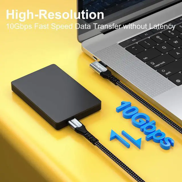 Alt view image 2 of 6 - Fasgear 5A 100W USB C to Type C 90-Degree Cable, 6ft USB 3.1 Gen 2 10Gbps Data Power Delivery (PD) Cord Compatible for VR Headset,PD Docking Station,Hard Drives,Mac-Book,4K Displays (6ft, Black)