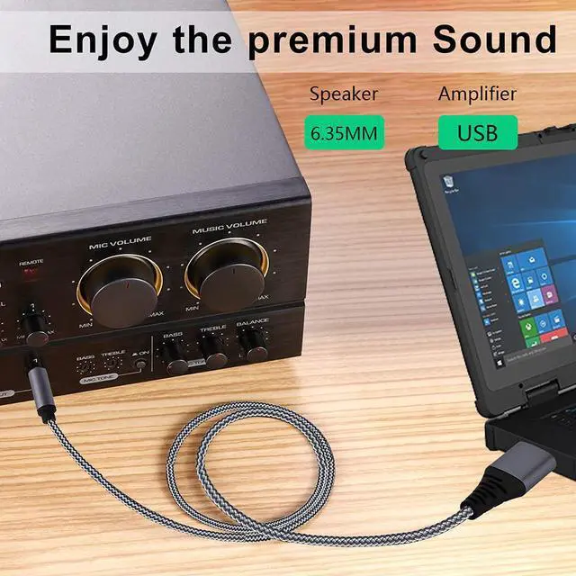 Alt view image 4 of 5 - USB to 1/4 Male TRS Audio Stereo Cable 6.35mm Jack Adapter Compatible with LaptopWindows or PCAmplifier Speaker Headphones.6.6FT Note:Not Applicable Recording Truck TV Ports Grey