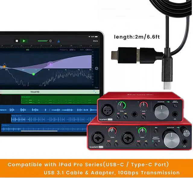 Alt view image 6 of 7 - weishan Type C to USB Cable Compatible with Focusrite Scarlett Solo(3rd Gen), Scarlett 2i2(3rd Gen) USB Audio Interface, with USB C Male to USB Female Adapter, 6.6 ft