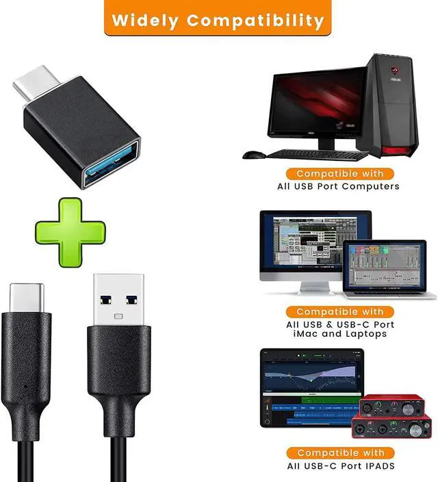 Alt view image 7 of 7 - weishan Type C to USB Cable Compatible with Focusrite Scarlett Solo(3rd Gen), Scarlett 2i2(3rd Gen) USB Audio Interface, with USB C Male to USB Female Adapter, 6.6 ft
