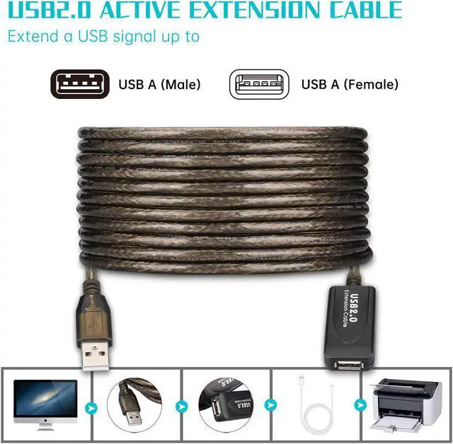 Alt view image 5 of 7 - 30 FT USB Extension Cable, USB 2.0 Type A Male to A Female Active Repeater Extension Cable 30 ft, High Speed 480 Mbps