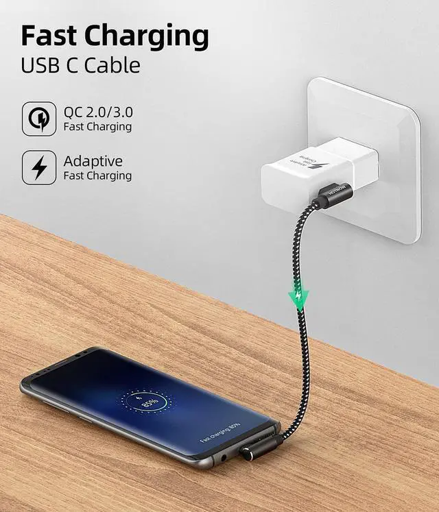 Alt view image 3 of 7 - Short USB C Cable Right Angle 1ft [3Pack 1ft] Portable USB-C Charger Nylon Braided Fast Charging Cord for  Galaxy S10 S9 S8 Plus Note 9 8 Power Bank and Other Type c Devices