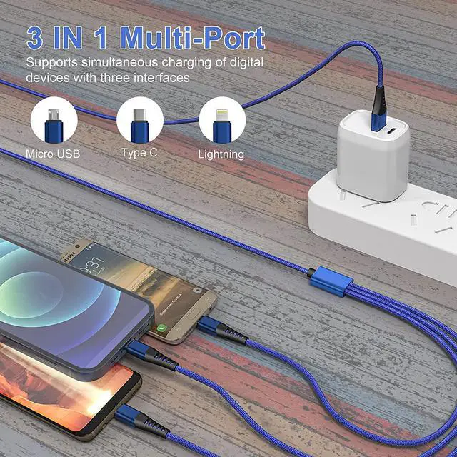Alt view image 4 of 7 - Multi 3 in 1 USB Long Charger Cable 3M/10Ft 6A PD Fast Braided Charging Cord Universal Multiple Ports Long Charging Cable with USB C/Micro USB/Lightning Connector