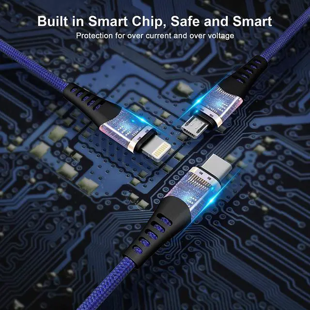 Alt view image 6 of 7 - Multi 3 in 1 USB Long Charger Cable 3M/10Ft 6A PD Fast Braided Charging Cord Universal Multiple Ports Long Charging Cable with USB C/Micro USB/Lightning Connector