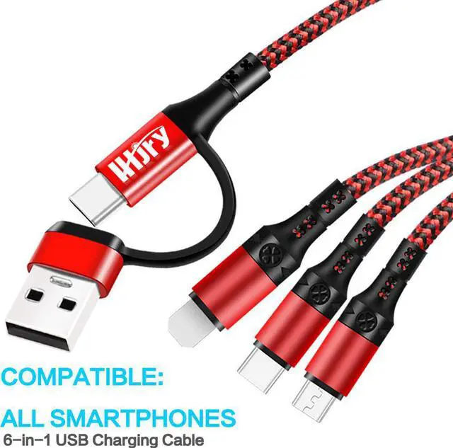 Alt view image 2 of 6 - Multi Charging Cable (3Pack 4ft) 6 in 1 USB A/C to USB C/Micro USB/i-P Connector Multiple Charger Cord for Cell Phone/IP/Galaxy/PS/iPads and More
