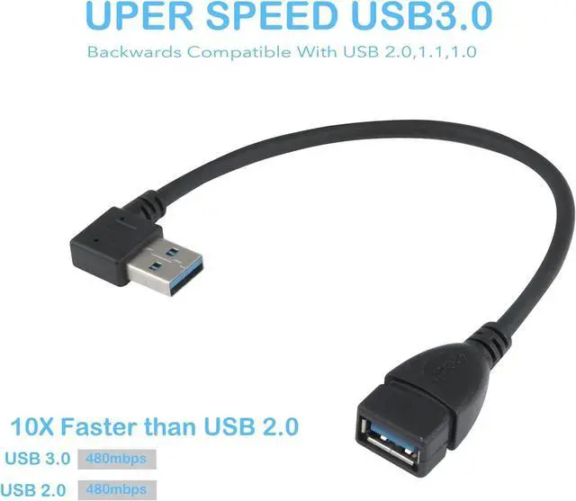 Alt view image 4 of 7 - USB 3.0 Extension Cable - A Left & Right Angle - Male to Female - Pack of 2 (Black-Up Down Angle)