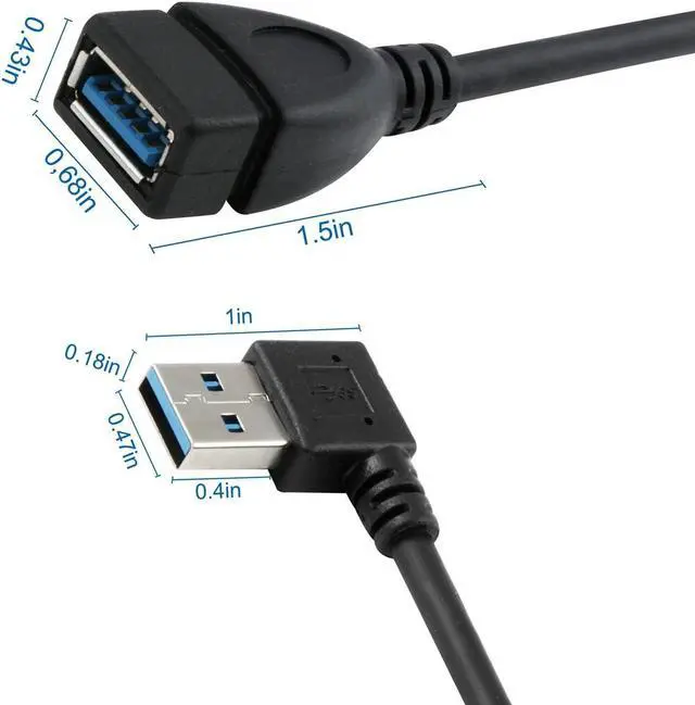 Alt view image 5 of 7 - USB 3.0 Extension Cable - A Left & Right Angle - Male to Female - Pack of 2 (Black-Up Down Angle)