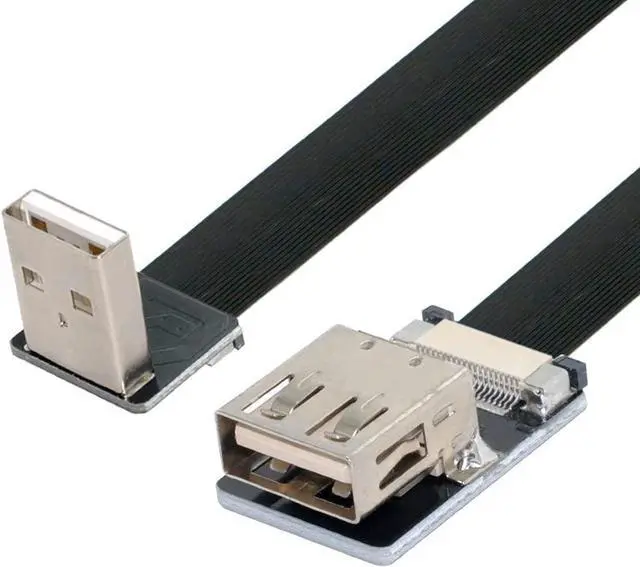 Main image of Down Angled Flat Slim FPC USB 2.0 Type-A Male to Female Extension Data Cable for FPV & Disk & Scanner & Printer 20CM