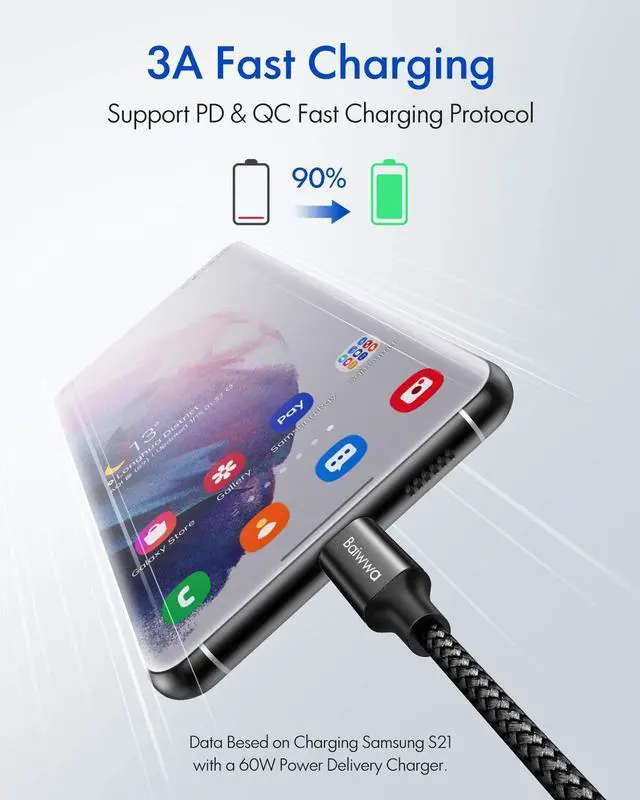 Alt view image 3 of 7 - [2Pack 10ft] Long USB C to USB C Cable 60W Fast Charge Type C Charger Cord for iPhone 16 15/16 15 Pro/16 15 Plus/16 15 Pro Max  Galaxy S25 S25 Ultra S25+ S24 iPad Air/Pro MacBook Air/Pro