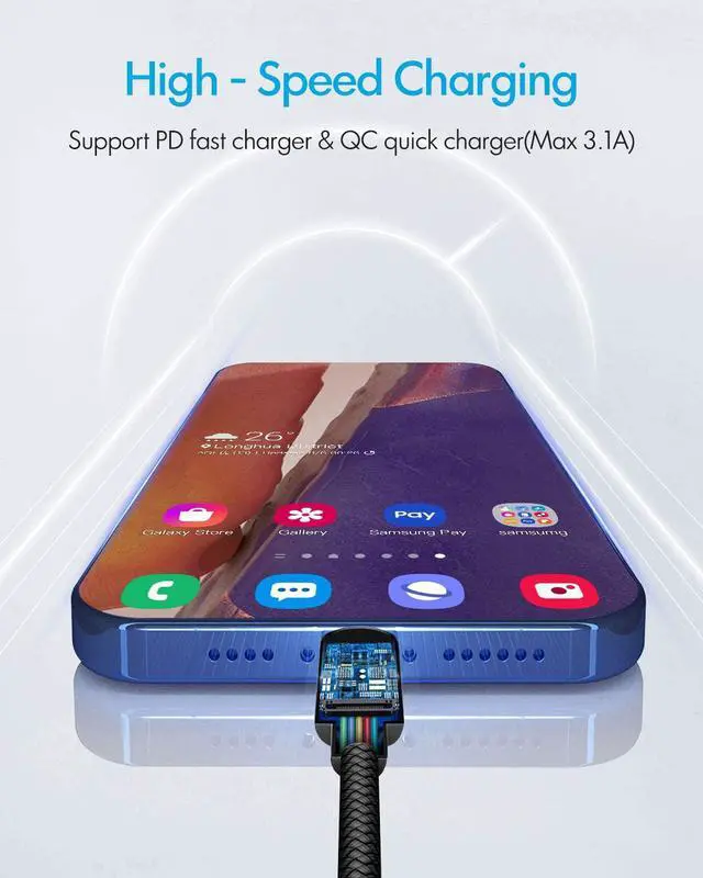 Alt view image 6 of 7 - Long USB C to USB C Cable [ 16ft/5m ], CLEEFUN USB Type C to Type C Fast Charging Cable PD 60W Charger Cord Compatible with Samsung Galaxy S21 S21+ S21 Ultra, Pixel, Switch and Other USB C Device