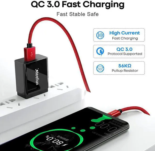 Alt view image 3 of 7 - CLEEFUN 20ft (6m) Long USB Type C Cable, USB A 2.0 to USB C Cable Nylon Braided Charger Cord Compatible with Samsung Galaxy Note, L-G, Mo-to, Pixel, Switch and More USB C Smartphone Tablet