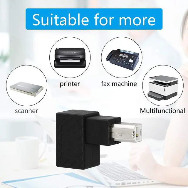 Alt view image 2 of 7 - USB 2.0 Type-B Printer Adapter 2Pack 90 Degrees USB 2.0 B Male to Type-B Female Printer Adapter for Printer Scanner Mobile HDD and MoreLeft Angle+Right Angle