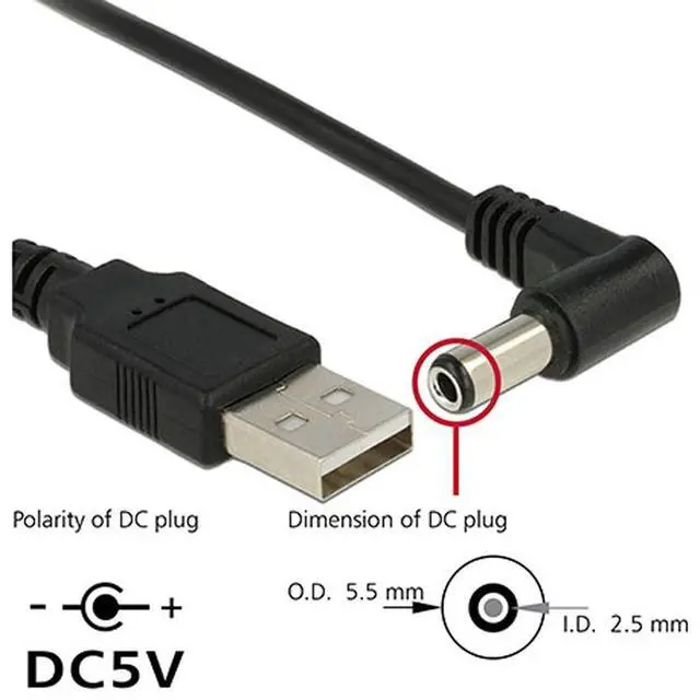 Alt view image 2 of 7 - USB 2.0 Type A Male to 5.5 x 2.5mm DC 5V Power Plug Barrel Connector Charge Cable 80cm